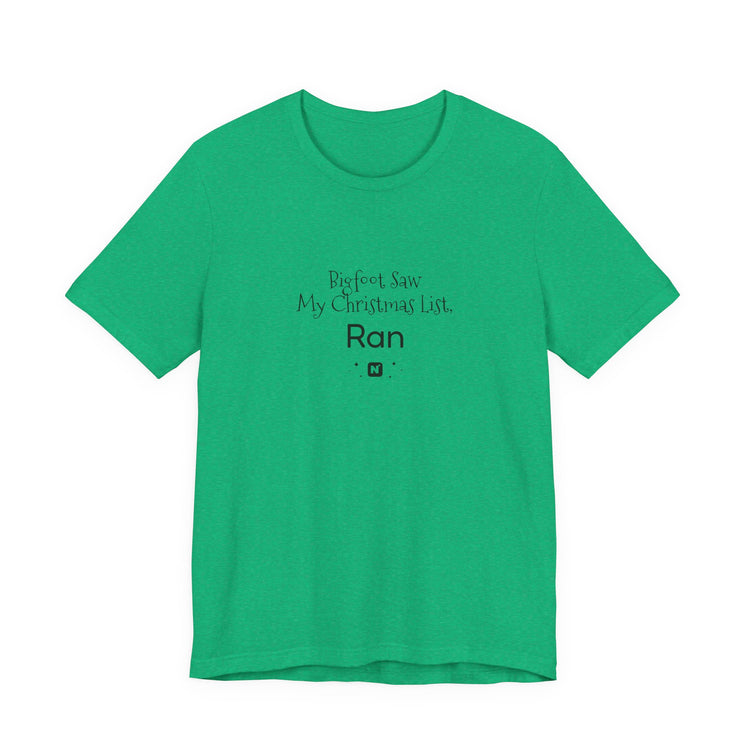 Bigfoot Christmas List T-shirt in heather-kelly – original NewGiftDay design