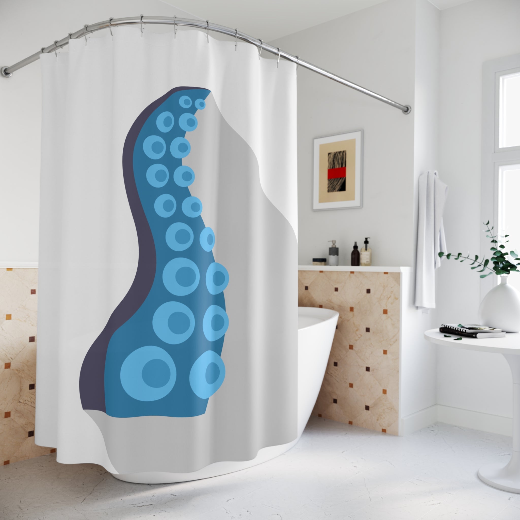 Minimalist Octopus Tentacle Shower Curtain Gift: Modern Ocean Art for Unique Homes