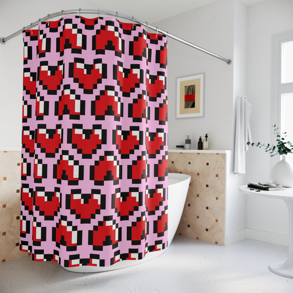 Pixel Heart Gaming Shower Curtain Gift: Retro Love for Gamer Homes