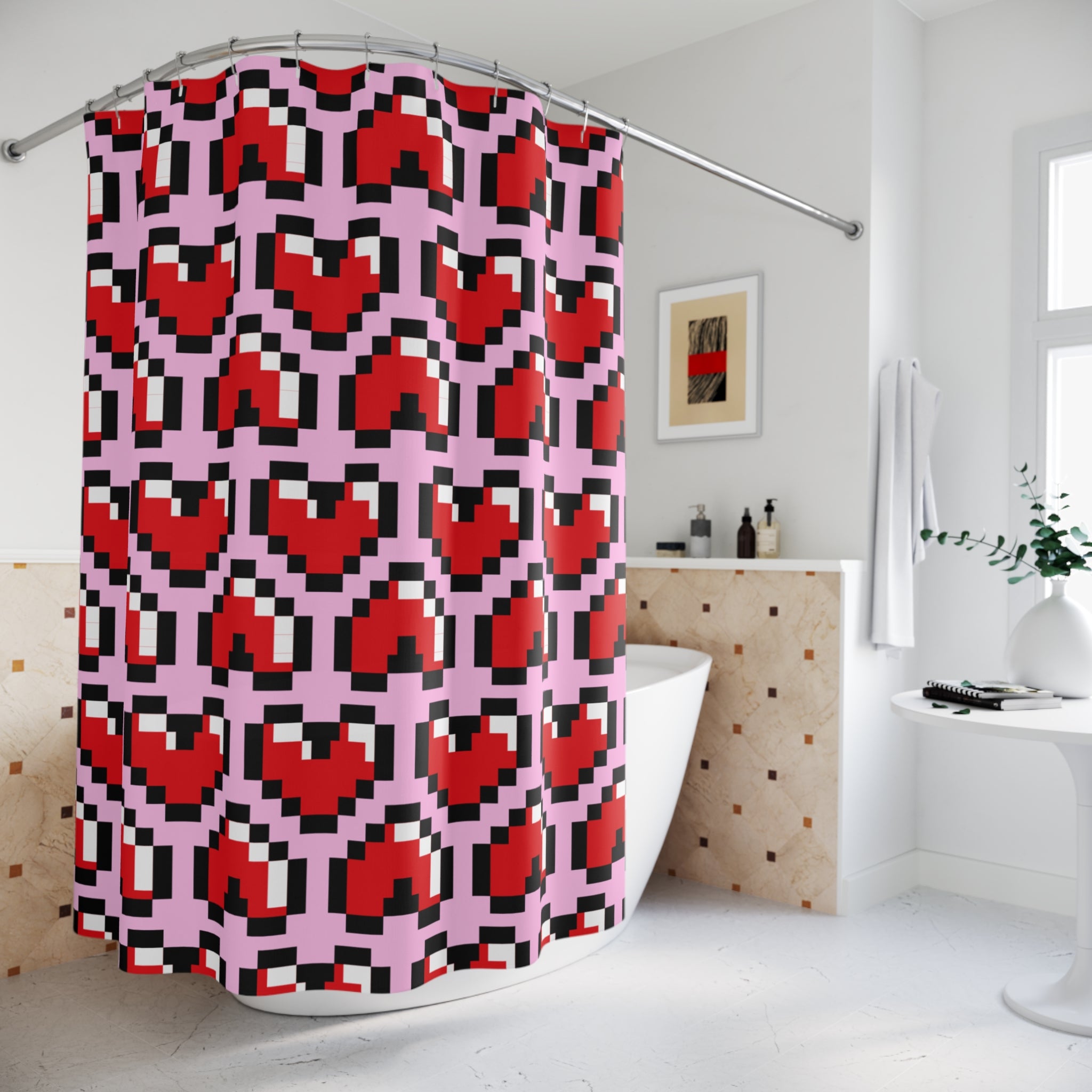 Pixel Heart Gaming Shower Curtain Gift: Retro Love for Gamer Homes
