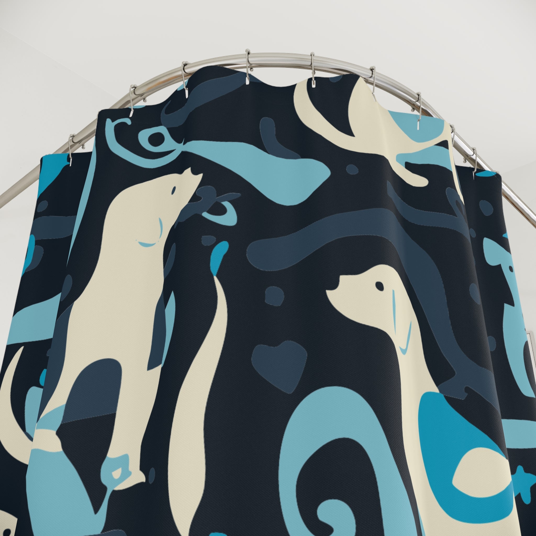 Abstract Playful Pup Shower Curtain Gift: Whimsical Canine Art for Dog Lover Homes