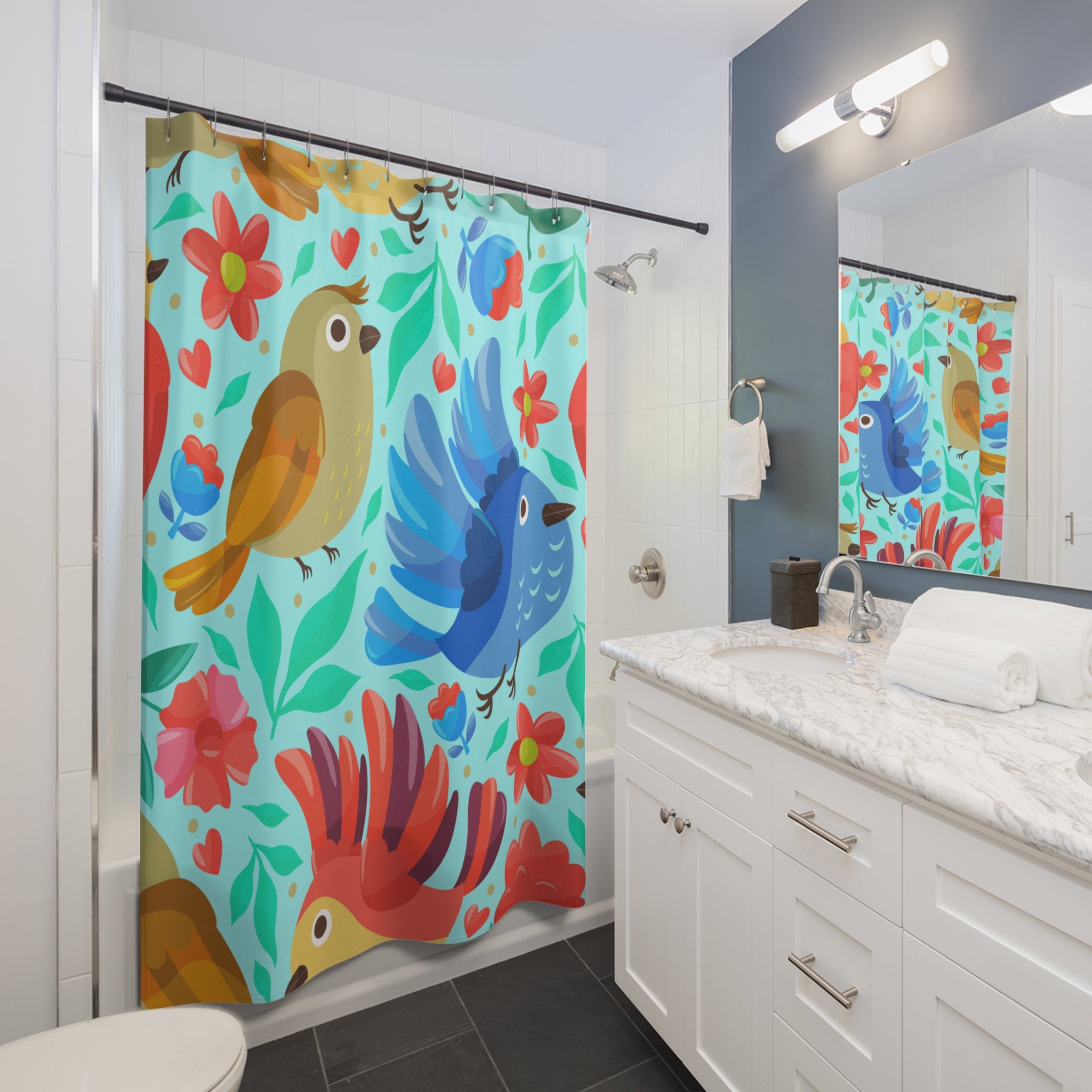 Blue Birdy Shower Curtain