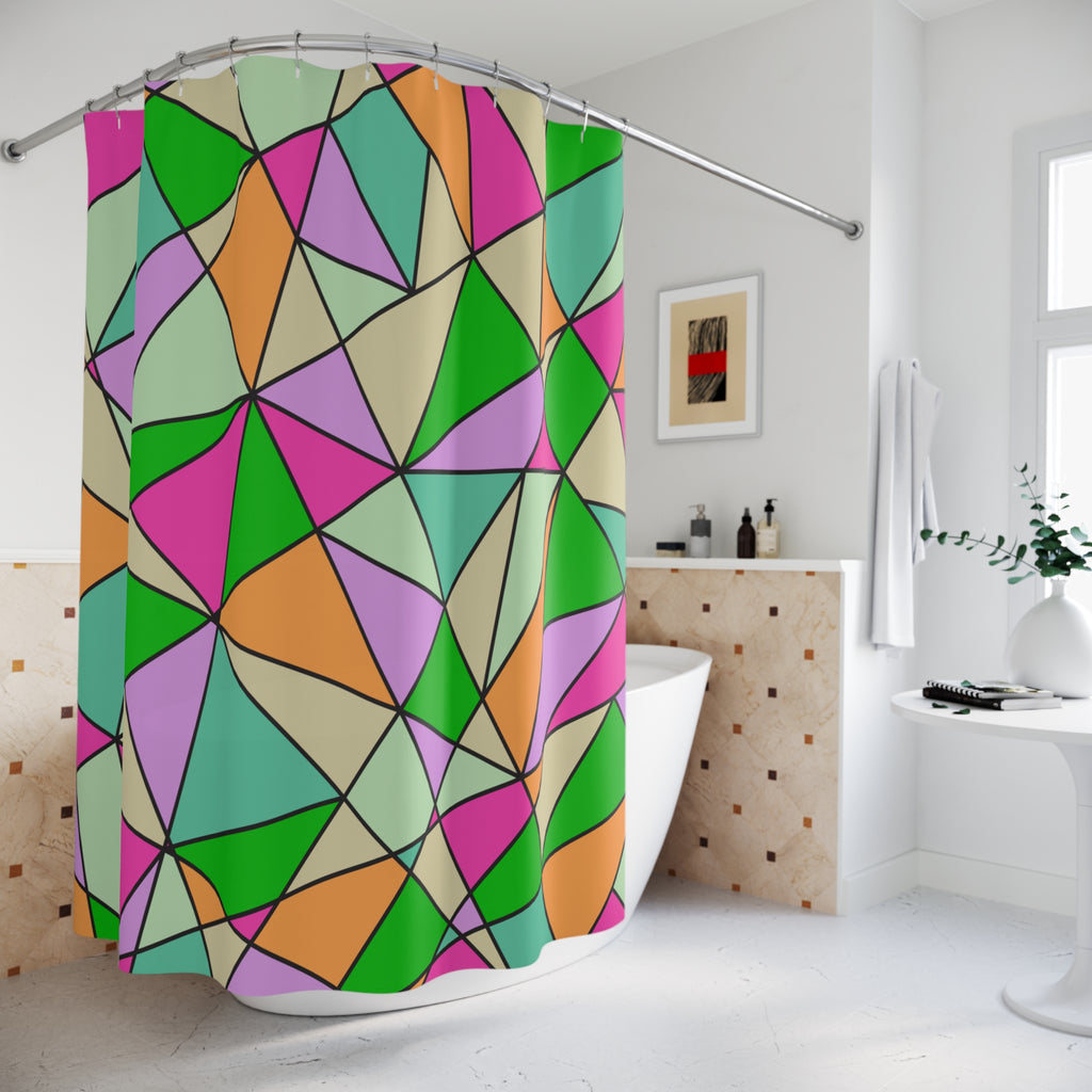 Geometric Stained Glass Shower Curtain Gift: Modern Mosaic Art for Vibrant Homes