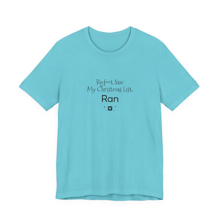 Bigfoot Christmas List T-shirt in turquoise – original NewGiftDay design