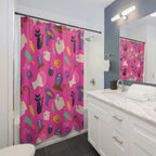 Bright Pink Halloween Icon Pattern Shower Curtain Gift: Playful Spooky for Festive Homes