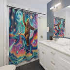 Epic Pixel Fantasy Shower Curtain Gift: Sasquatch Dragon Ride for Legend Homes