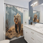 Photorealistic Grizzly Bear Shower Curtain Gift: Rugged Drama for Wilderness Homes
