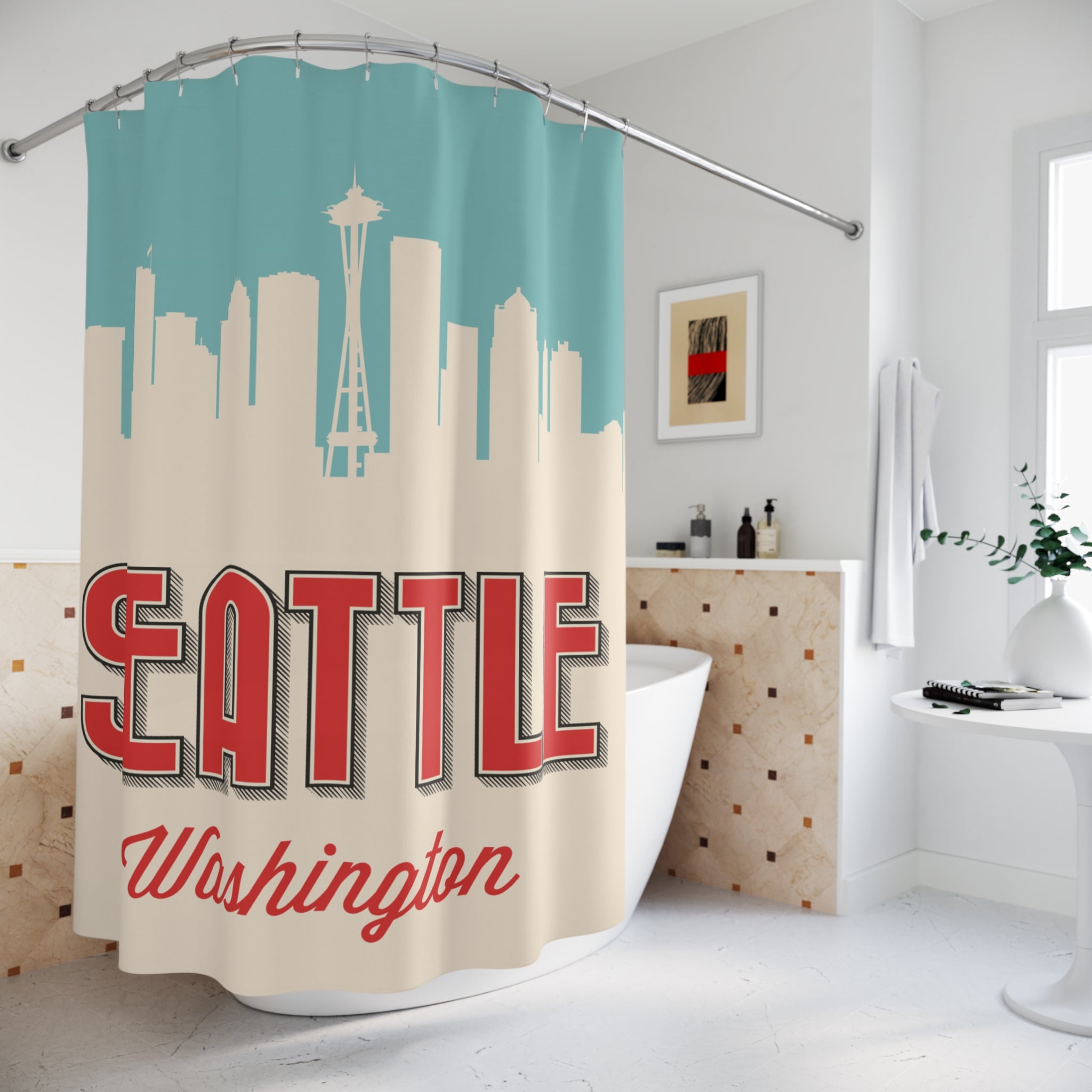Retro Seattle Cityscape Shower Curtain Gift: Pop Art Energy for Urban Homes