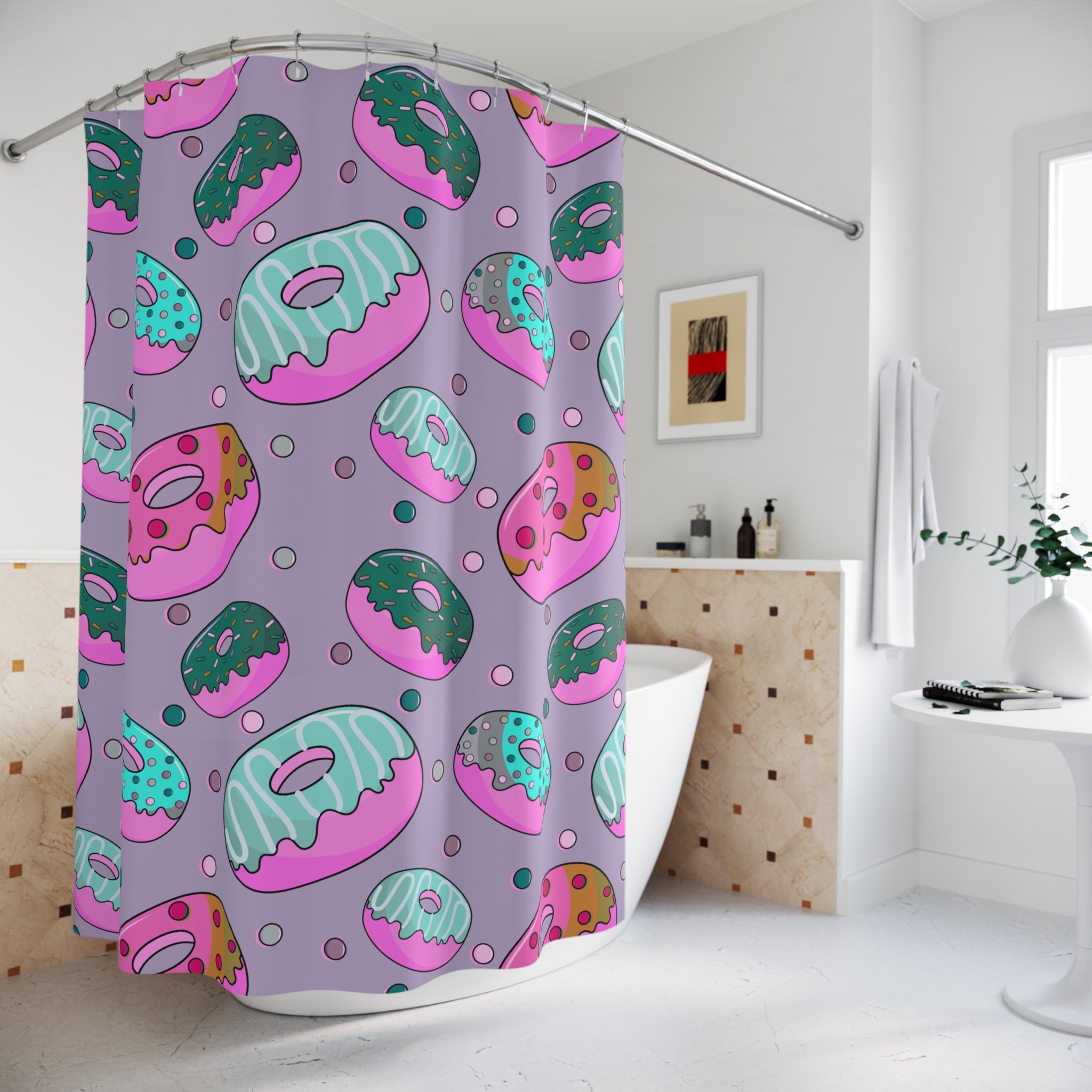 Glazed Donut Purple Pattern Shower Curtain Gift: Sweet Indulgence for Delightful Homes