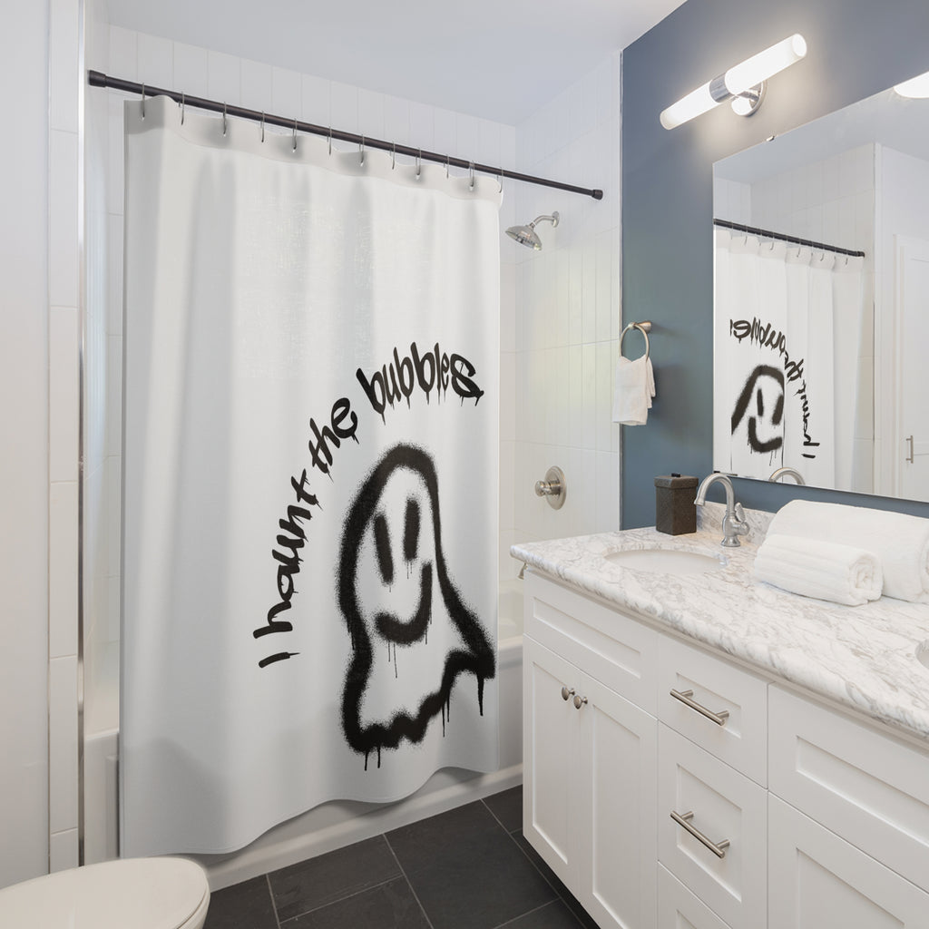 "I Haunt the Bubbles" Ghost Shower Curtain Gift: Spooky Fun for Playful Homes