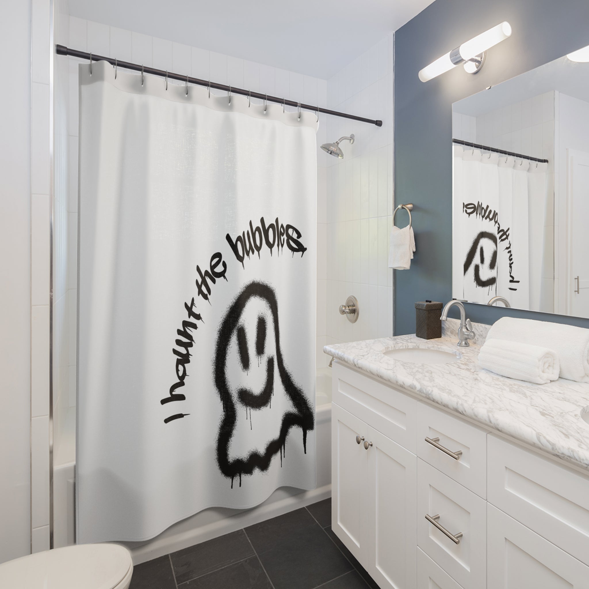 "I Haunt the Bubbles" Ghost Shower Curtain Gift: Spooky Fun for Playful Homes