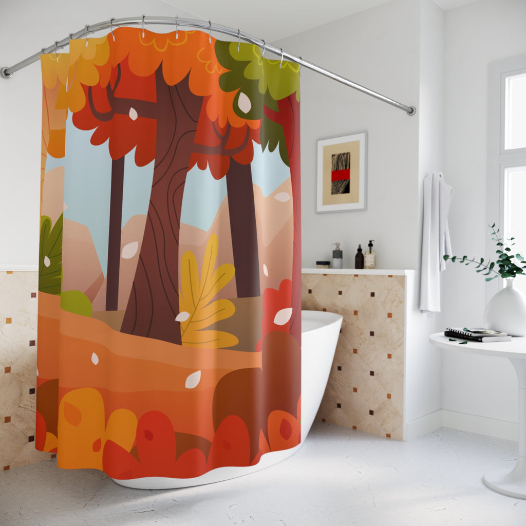 Picturesque Autumn Forest Landscape Shower Curtain Gift: Scenic Fall for Cozy Homes