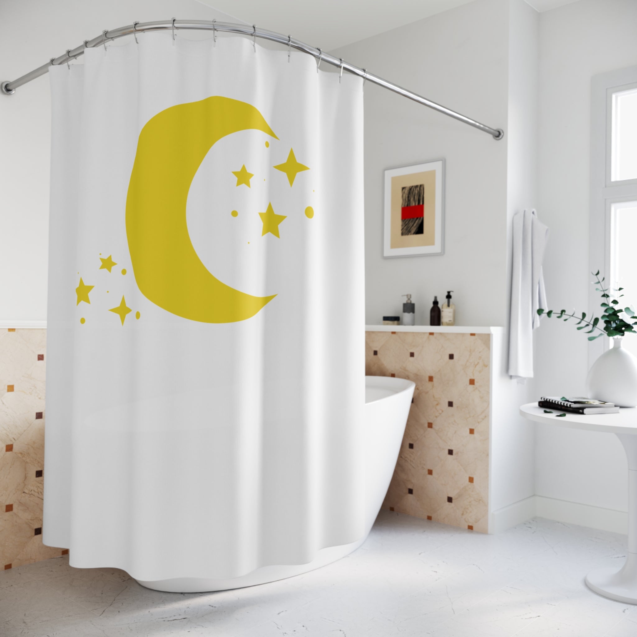 Golden Moon & Stars Shower Curtain Gift: Celestial Dreams for Peaceful Homes