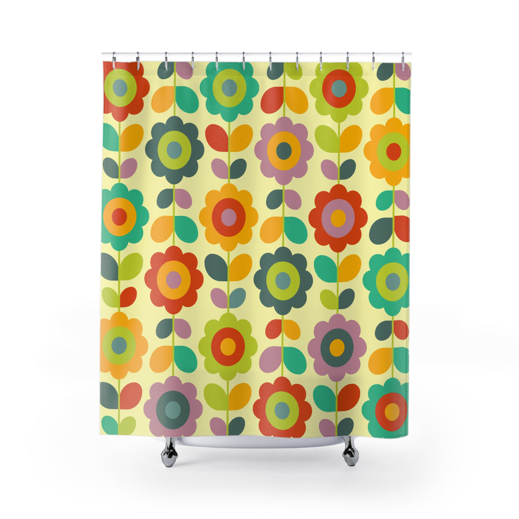 Mod Geometric Flowers Yellow Shower Curtain Gift: Retro Pop for Stylish Homes