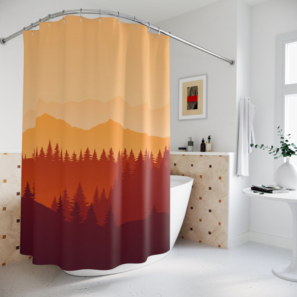 Minimalist Autumn Mountain Forest Shower Curtain Gift: Serene Fall for Tranquil Homes