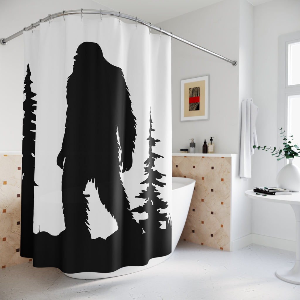 Bigfoot Sasquatch Silhouette Shower Curtain Gift: Wilderness Mystery for Cabin Homes
