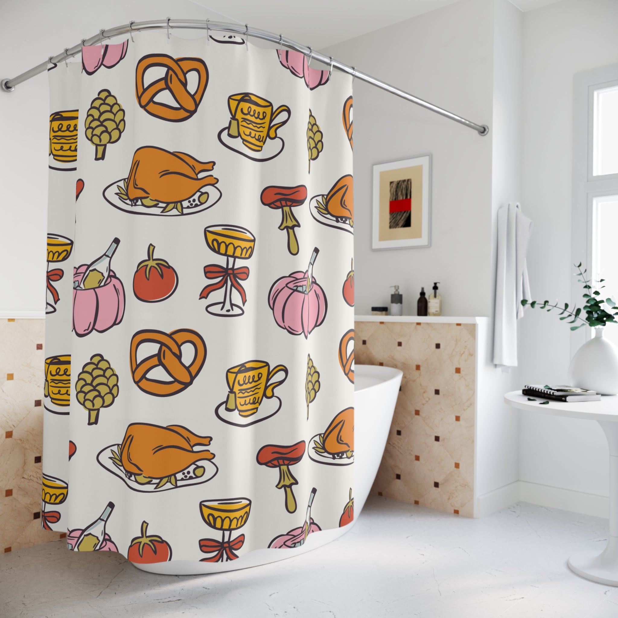 Oktoberfest & Autumn Feast Pattern Shower Curtain Gift: Festive Whimsy for Seasonal Celebrations