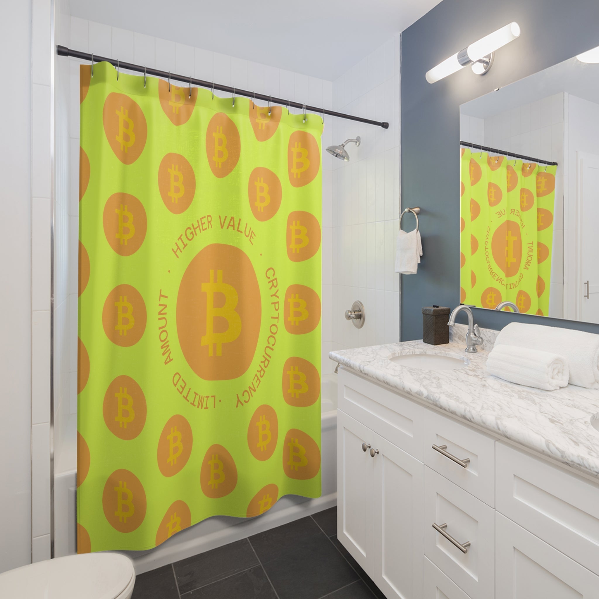 Bitcoin Crypto Art Slogan Shower Curtain Gift: Digital Wealth for Savvy Homes