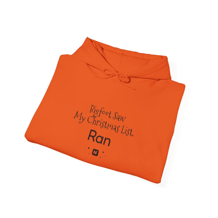 Bigfoot Christmas List™ Hooded sweatshirt in orange – original NewGiftDay design