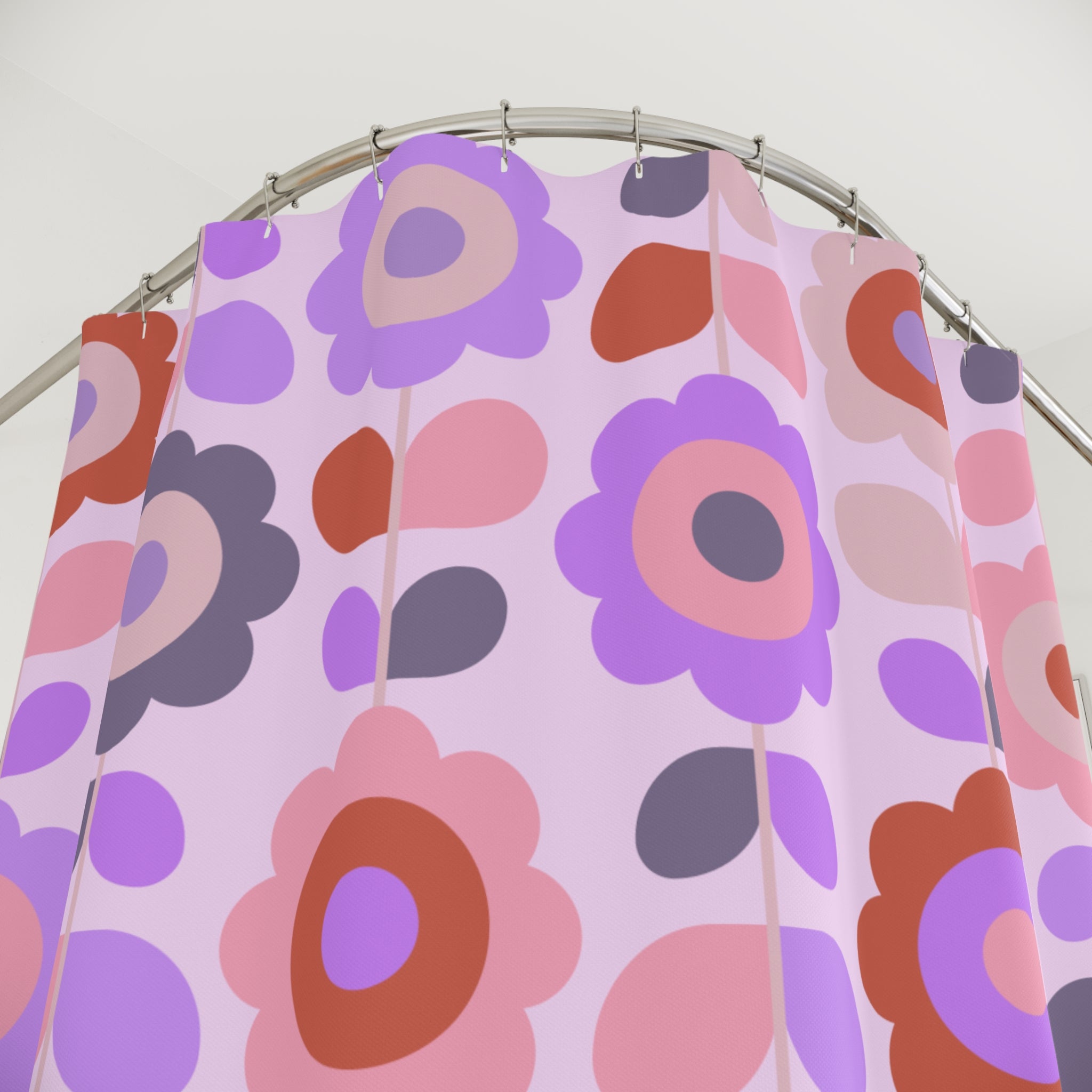 Mod Geometric Pink Flower Tile Shower Curtain Gift: Retro Pop for Stylish Homes
