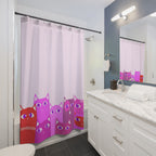 Vibrant Lilac Cat Parade Shower Curtain Gift: Playful Feline Art for Whimsical Homes