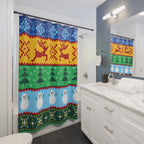 Ugly Christmas Sweater Shower Curtain Gift: Pixel Festive Fun for the Holidays