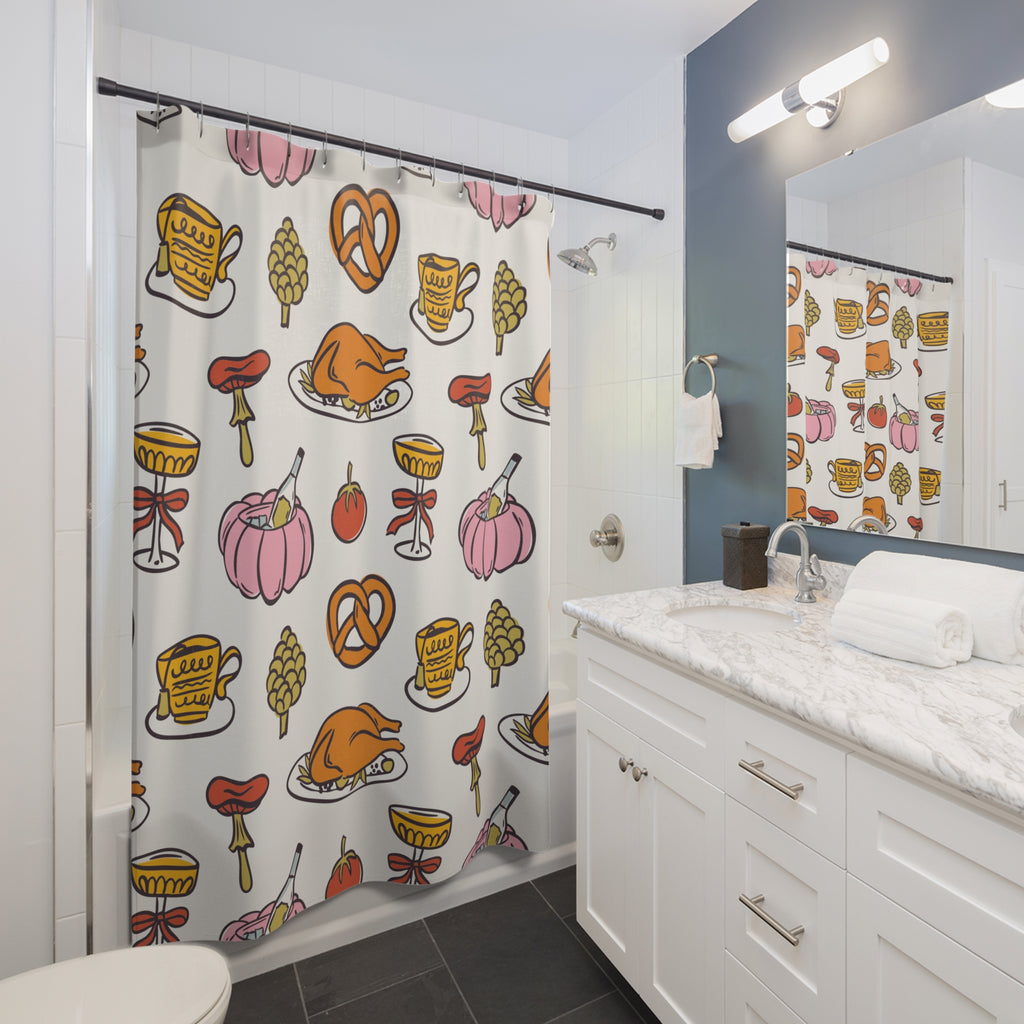 Oktoberfest & Autumn Feast Pattern Shower Curtain Gift: Festive Whimsy for Seasonal Celebrations