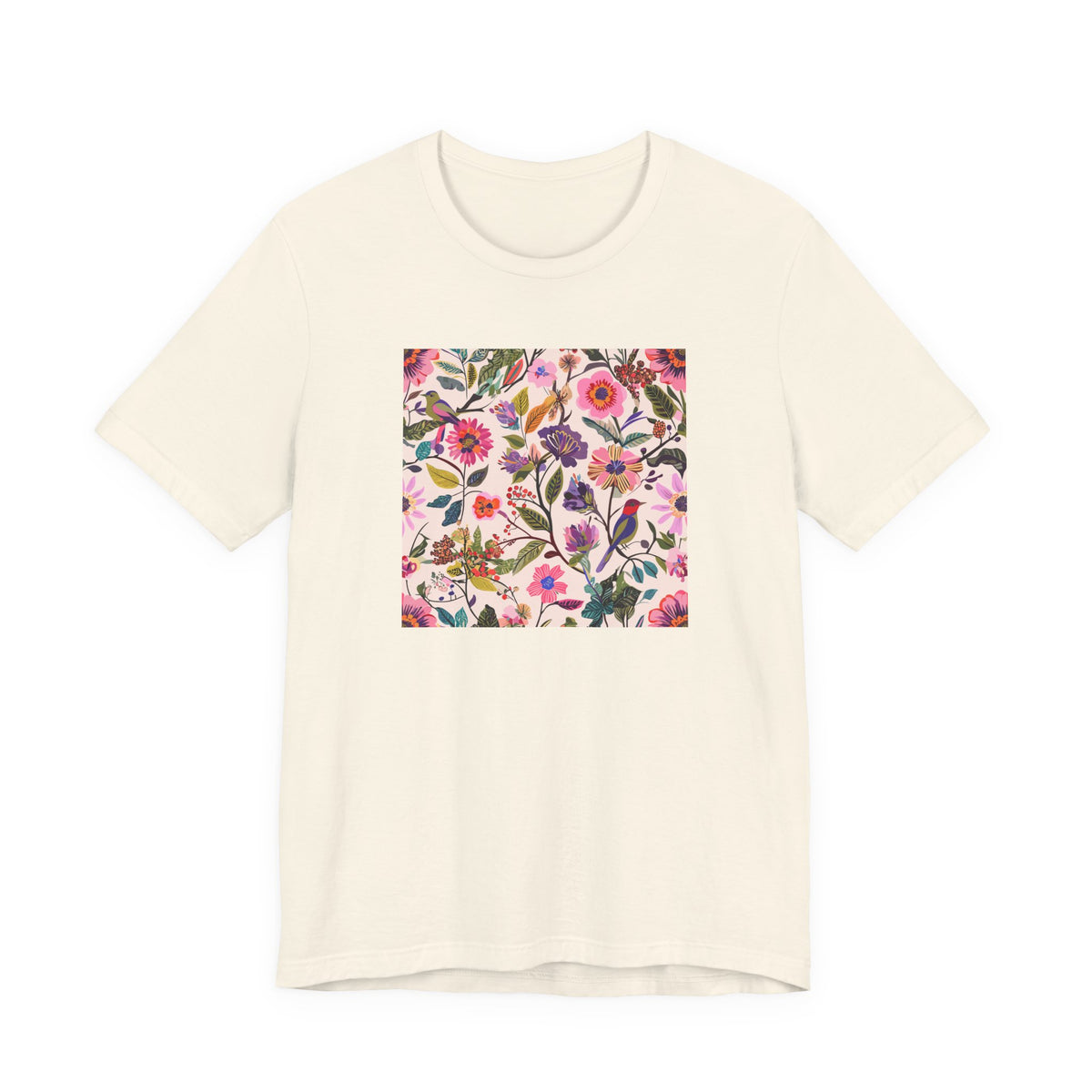 Blush Bird Garden DTG Printed for Spring Smiles T-shirt – original NewGiftDay design, view 3
