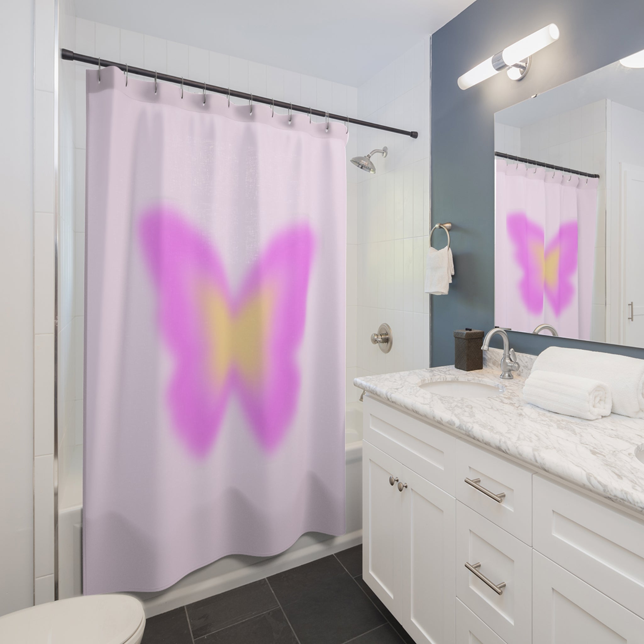 Purple & Yellow Aura Butterfly Shower Curtain Gift: Mystic Hues for Dreamy Spaces