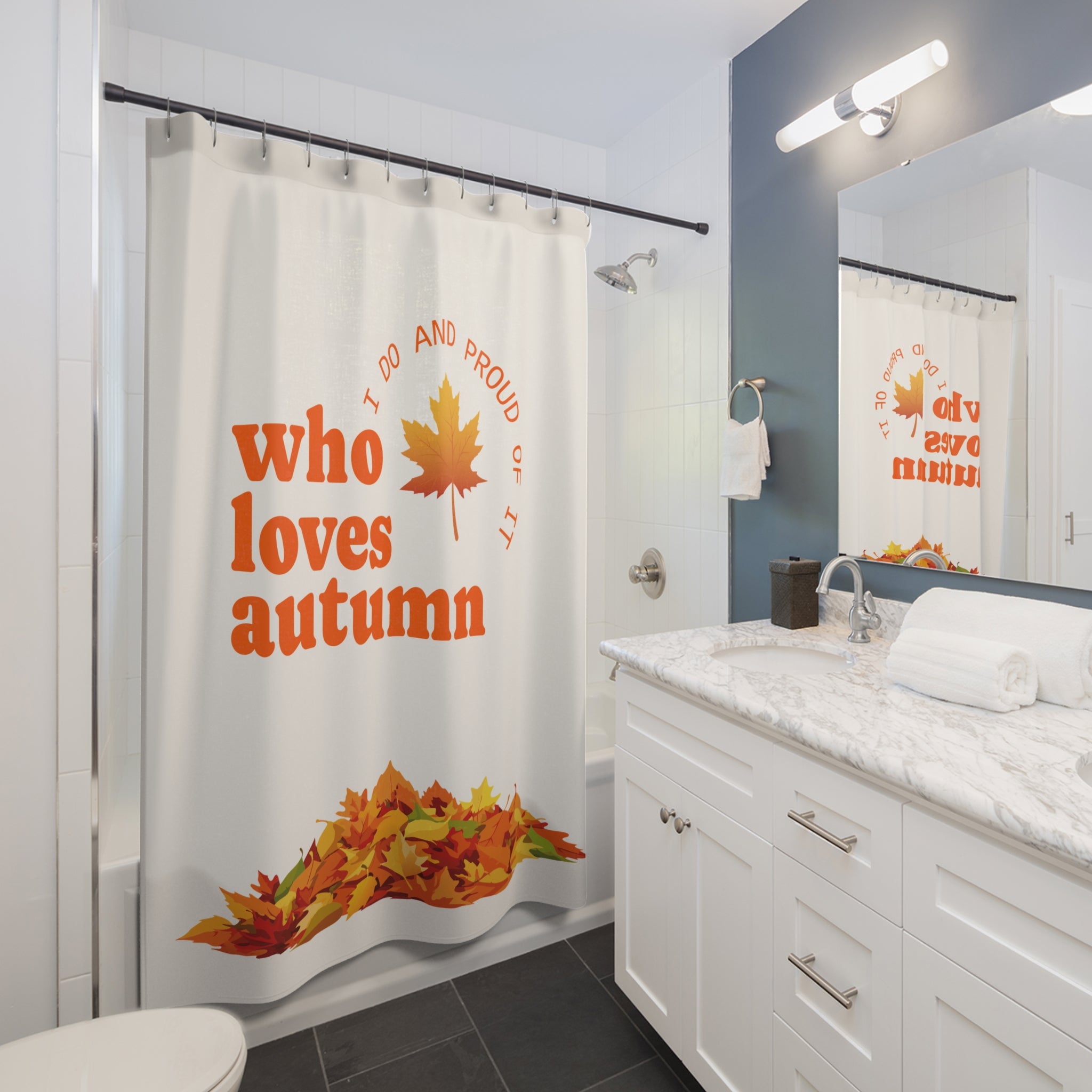 "Proud Autumn Lover" Leaf Pile Shower Curtain Gift: Expressive Fall for Cozy Homes