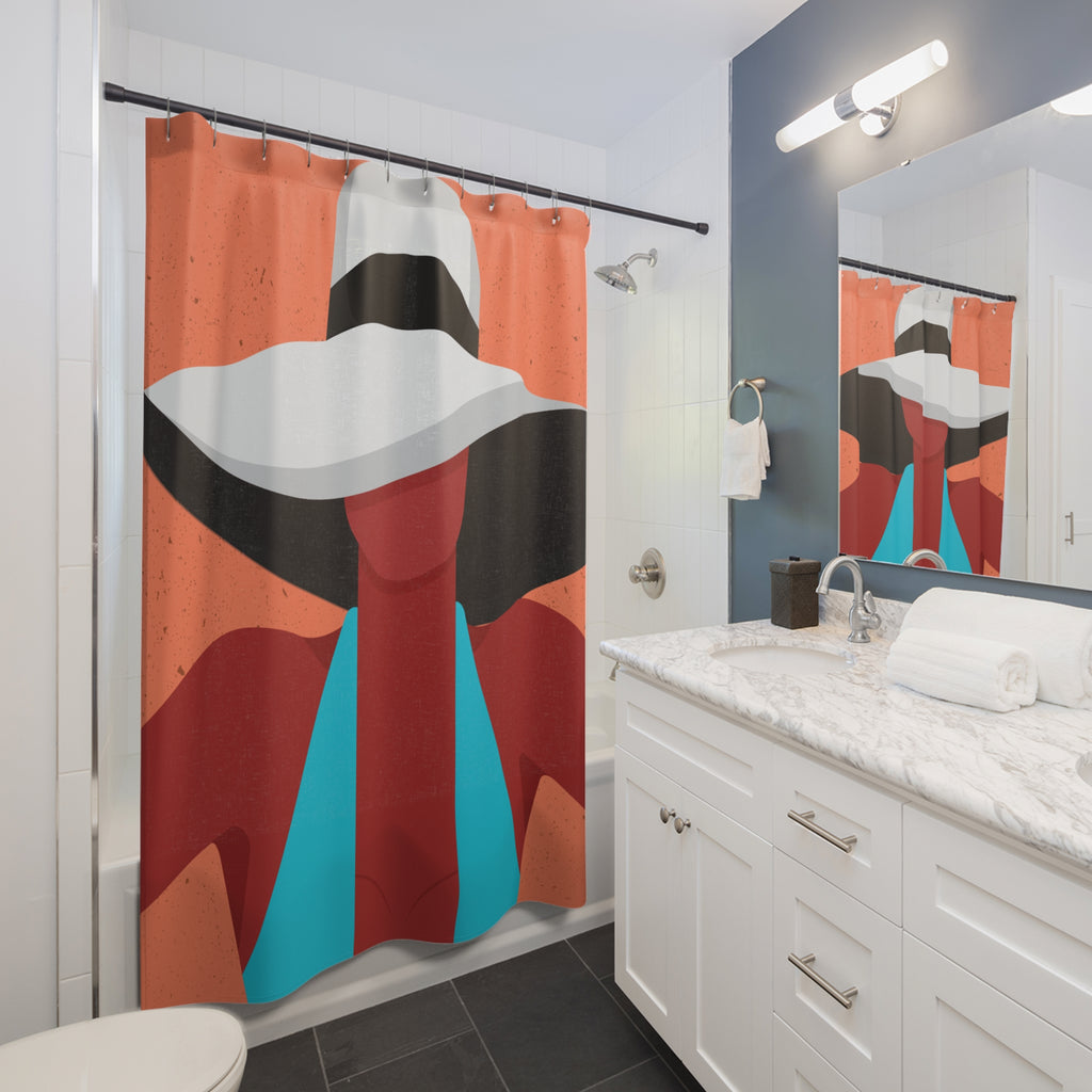 Abstract Sun Hat & Swimsuit Shower Curtain Gift: Minimalist Summer for Modern Homes