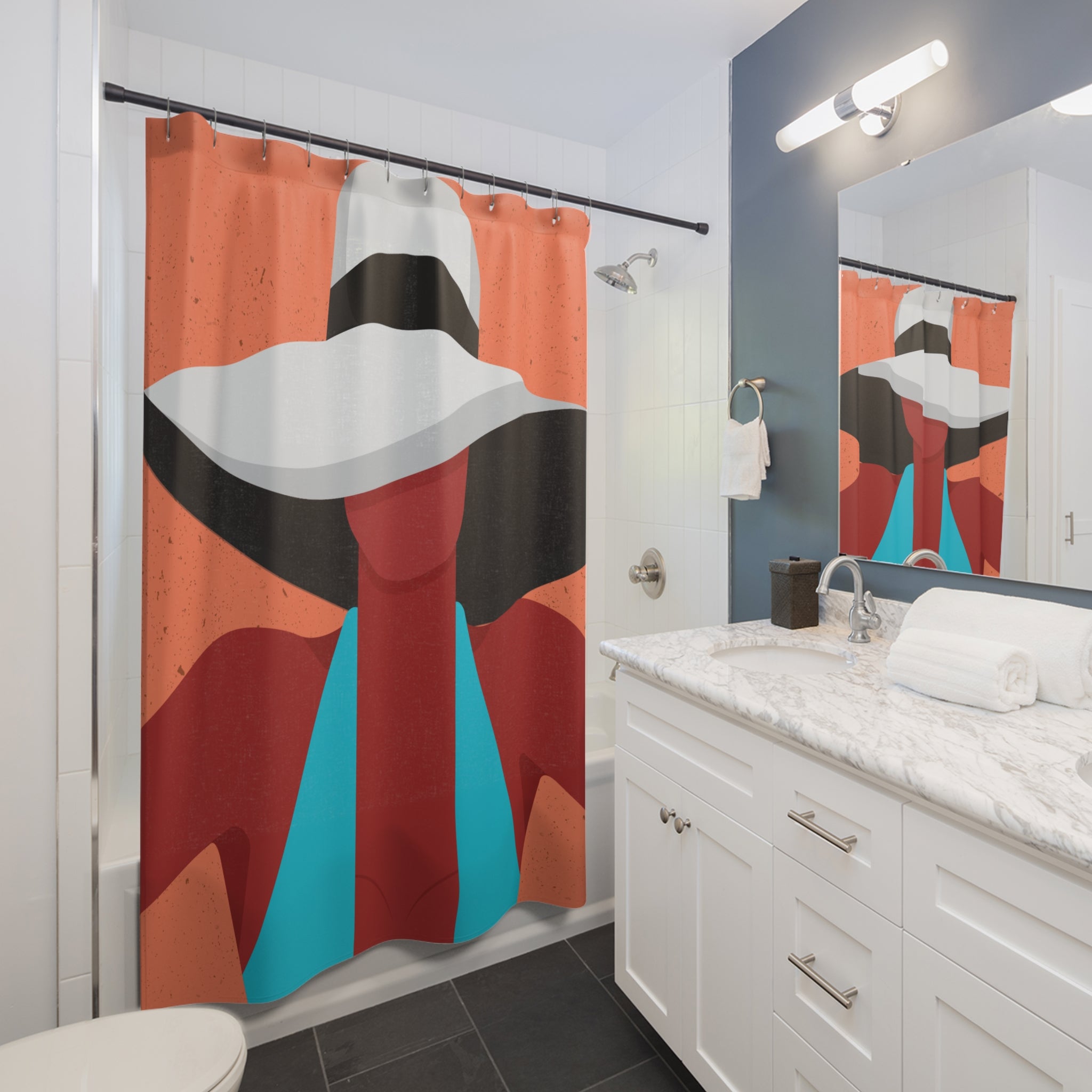 Abstract Sun Hat & Swimsuit Shower Curtain Gift: Minimalist Summer for Modern Homes