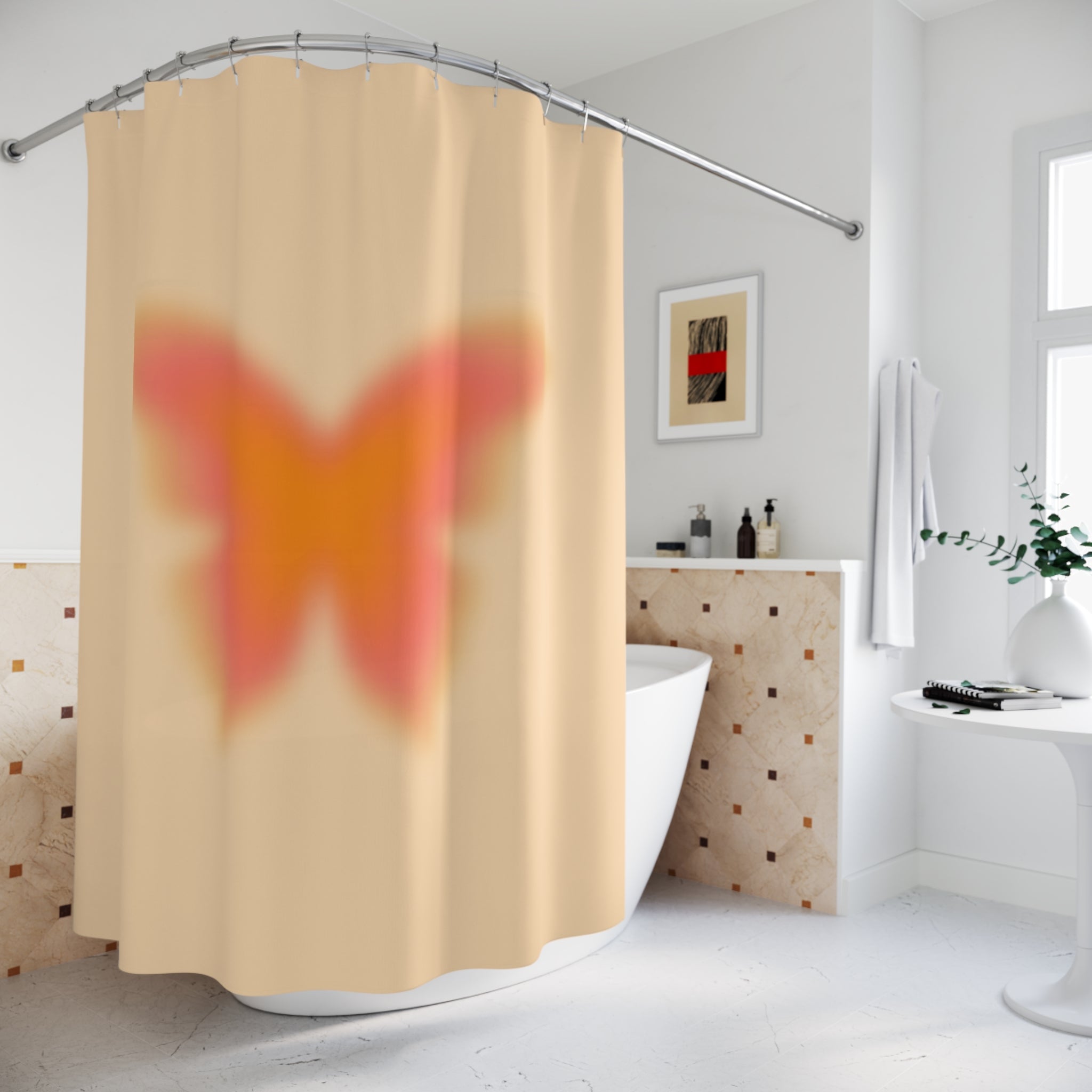 Warm Aura Butterfly Shower Curtain Gift: Golden Hues for Cozy Escapes