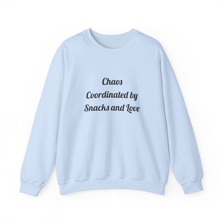 Chaos Coordinated by Snacks and Love DTG Printed for Family Time sweatshirt in light-blue – original NewGiftDay design