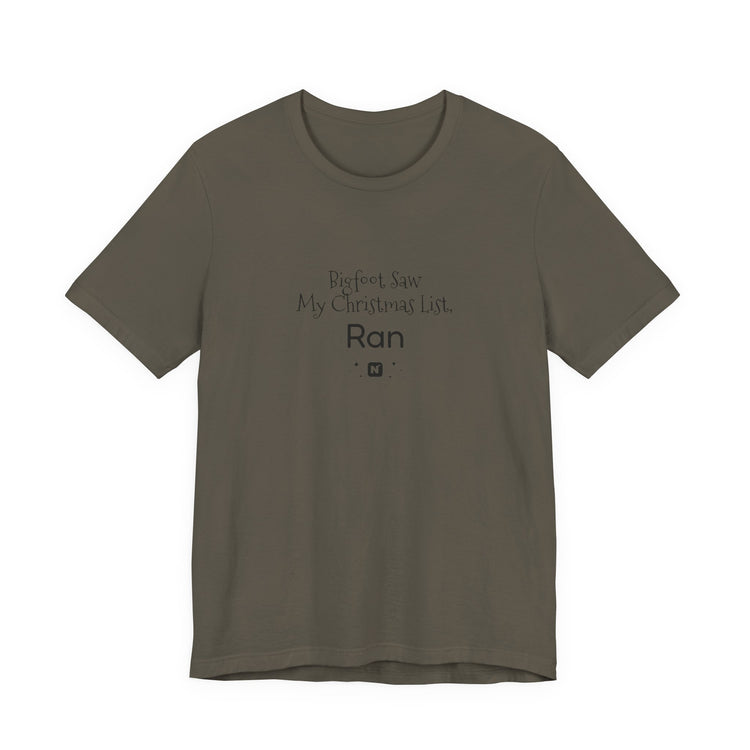 Bigfoot Christmas List T-shirt in army – original NewGiftDay design