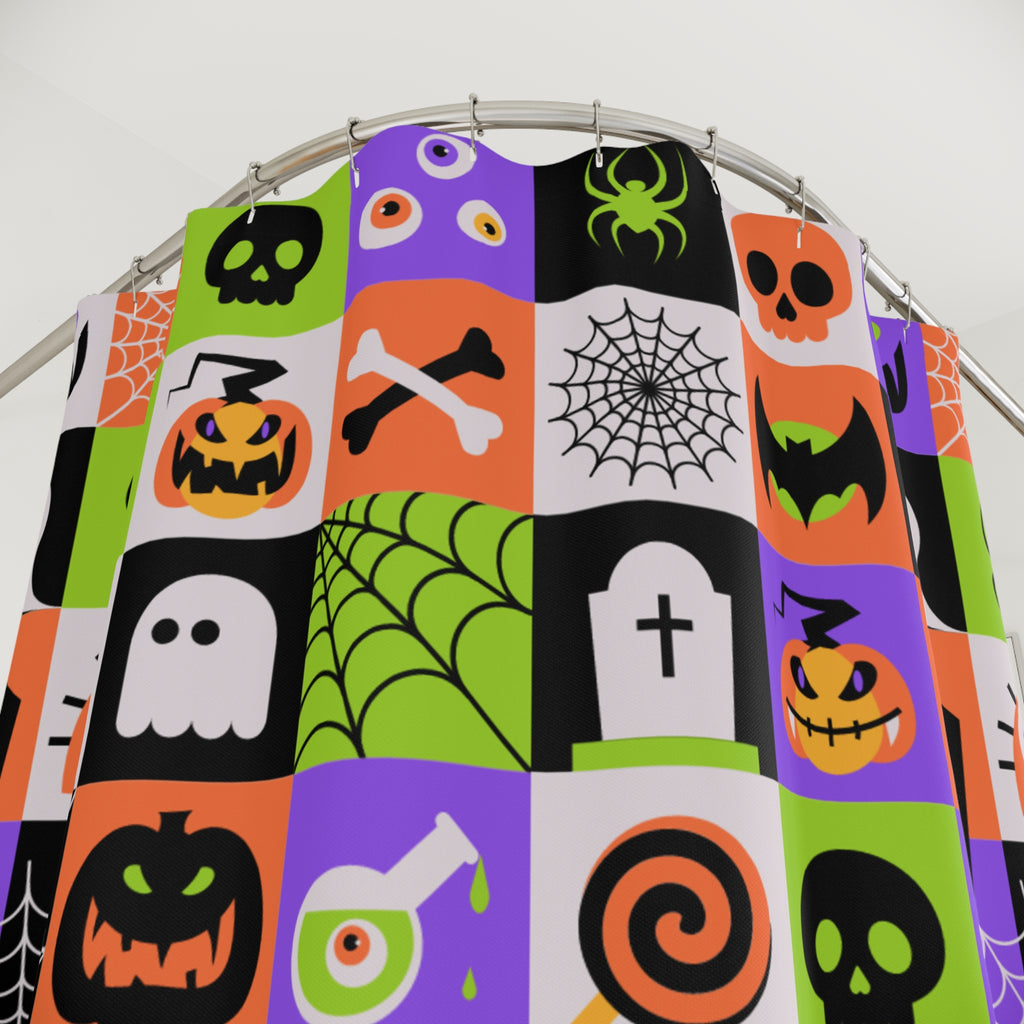 Checkerboard Halloween Icon Shower Curtain Gift: Maximalist Fun for Spooky Season