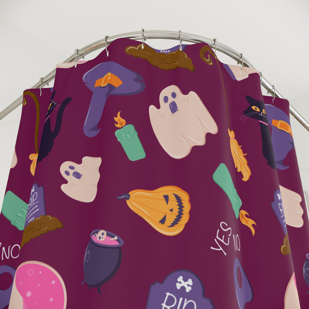 Cute Halloween Icon Pattern Shower Curtain Gift: Playful Spooky for Festive Homes