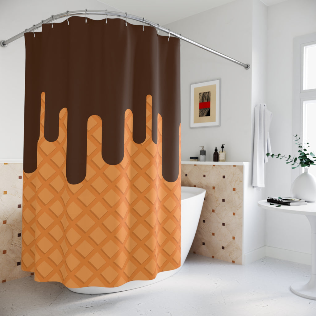 Chocolate Drip Waffle Cone Shower Curtain Gift: Decadent Novelty for Foodie Homes