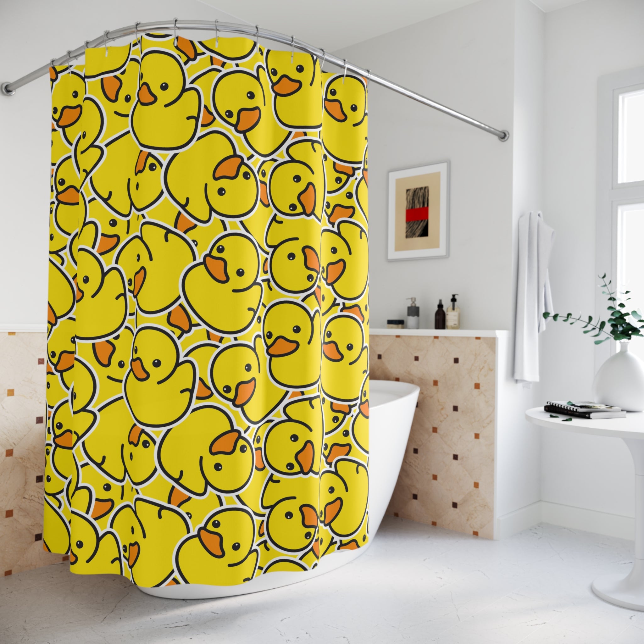 Rubber Ducky Chaos Pattern Shower Curtain Gift: Nostalgic Fun for Playful Homes