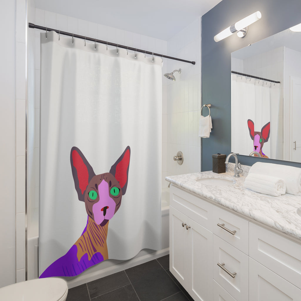 Quirky Sphynx Cat Peek Shower Curtain Gift: Modern Pet Art for Unique Homes