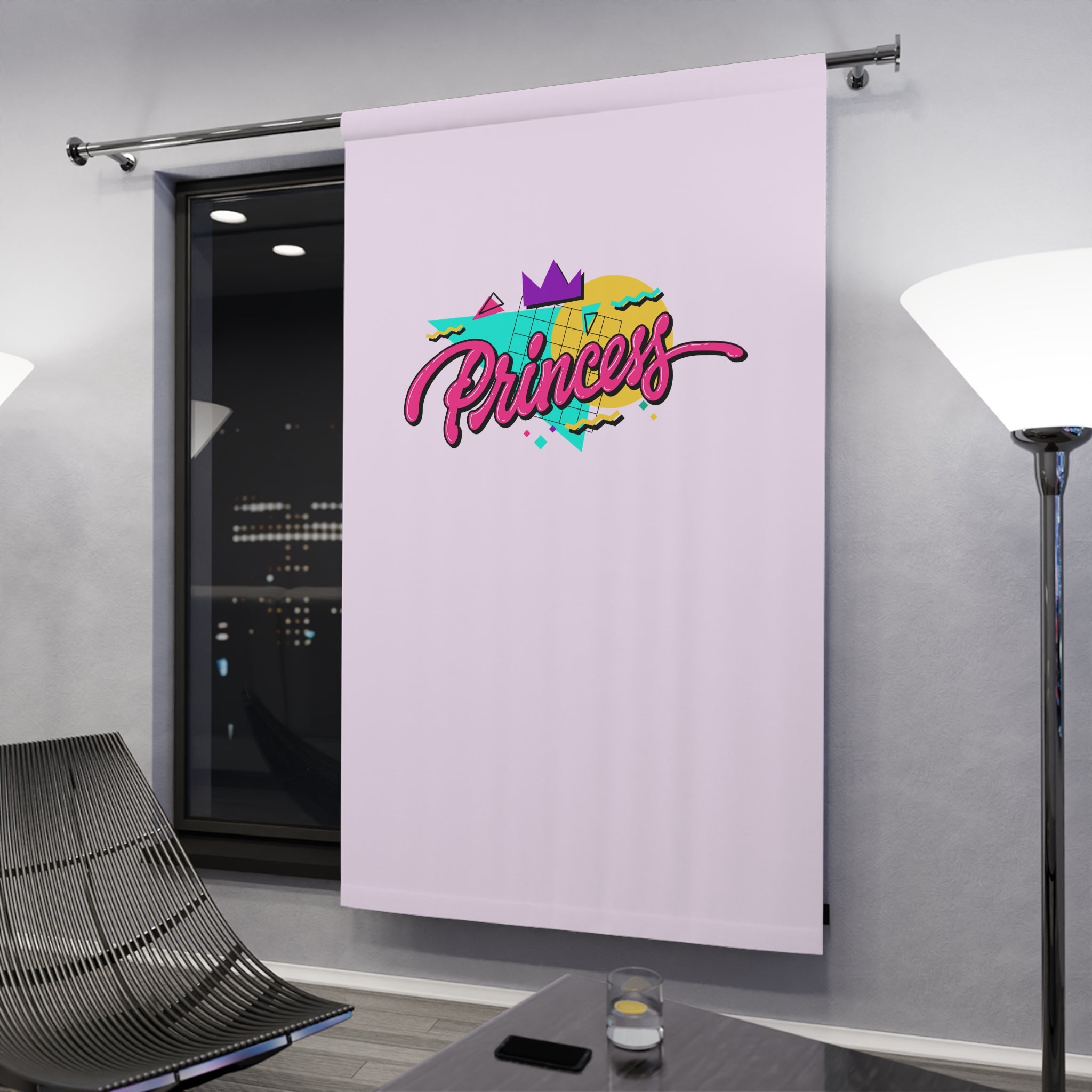 90s Style Princess Geometric Design On Soft Pink Blackout Window Curtain