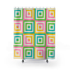 Pink, Yellow, Green & Blue Geometric Square Shower Curtain