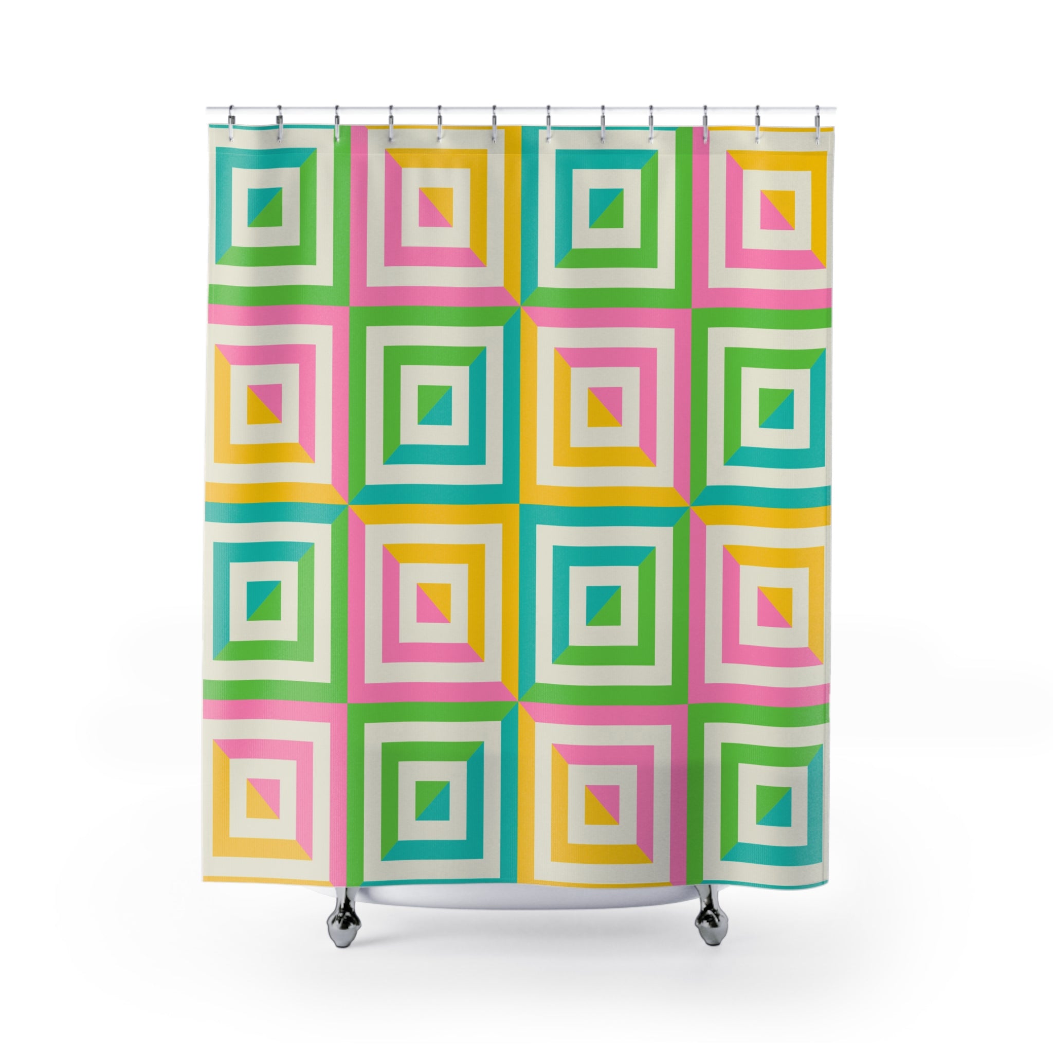 Pink, Yellow, Green & Blue Geometric Square Shower Curtain