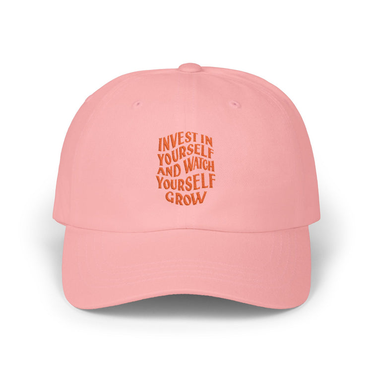 Grow Yourself Classic Dad Cap hat in pink – original NewGiftDay design