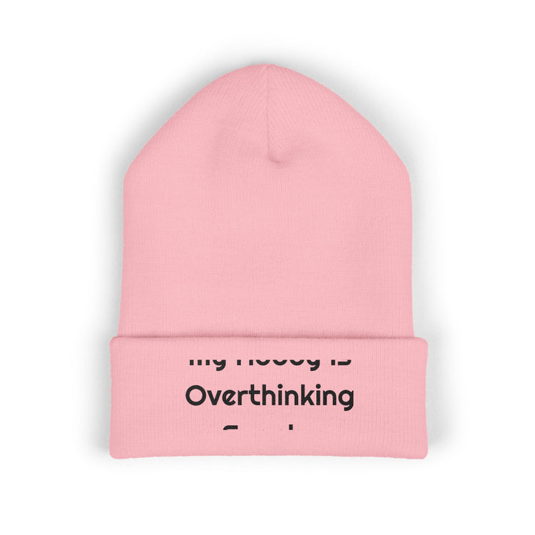 My Hobby Is Overthinking Snacks Printed Cuffed for Chilly Snack Weather beanie in baby-pink – original NewGiftDay design