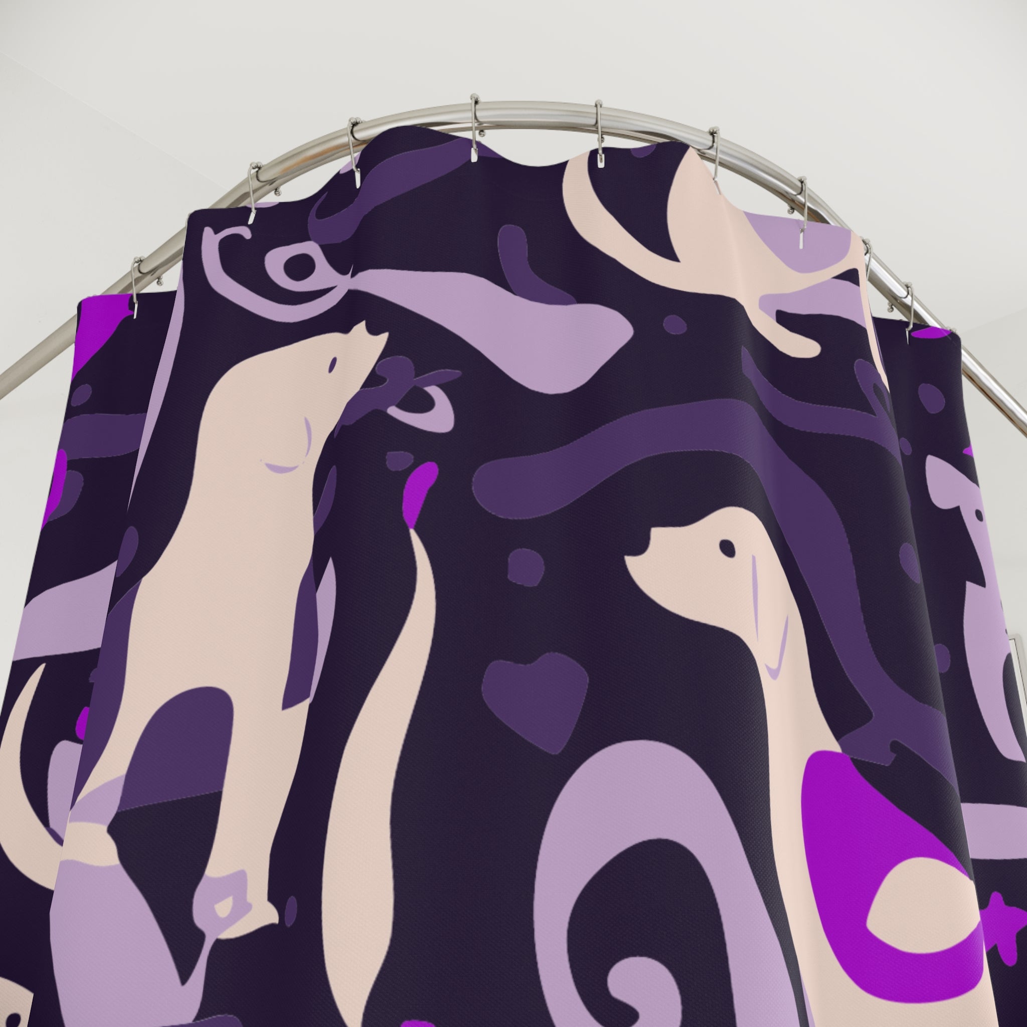 Abstract Playful Pup Purple Shower Curtain Gift: Vibrant Canine Art for Dog Lover Homes