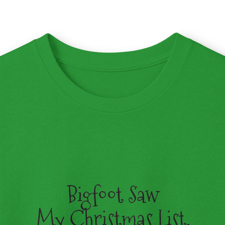 Bigfoot Christmas List long sleeve tee in light-blue – original NewGiftDay design