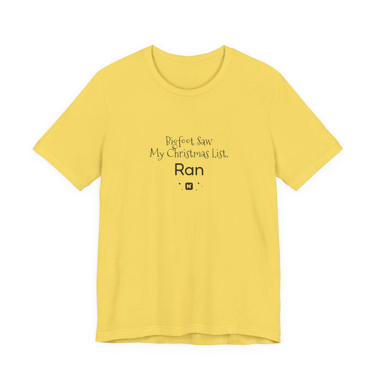 Bigfoot Christmas List T-shirt in maize-yellow – original NewGiftDay design