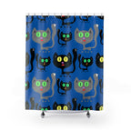 Whimsical Black Cat Blue Pattern Shower Curtain Gift: Cozy Feline Charm for Pet Lovers