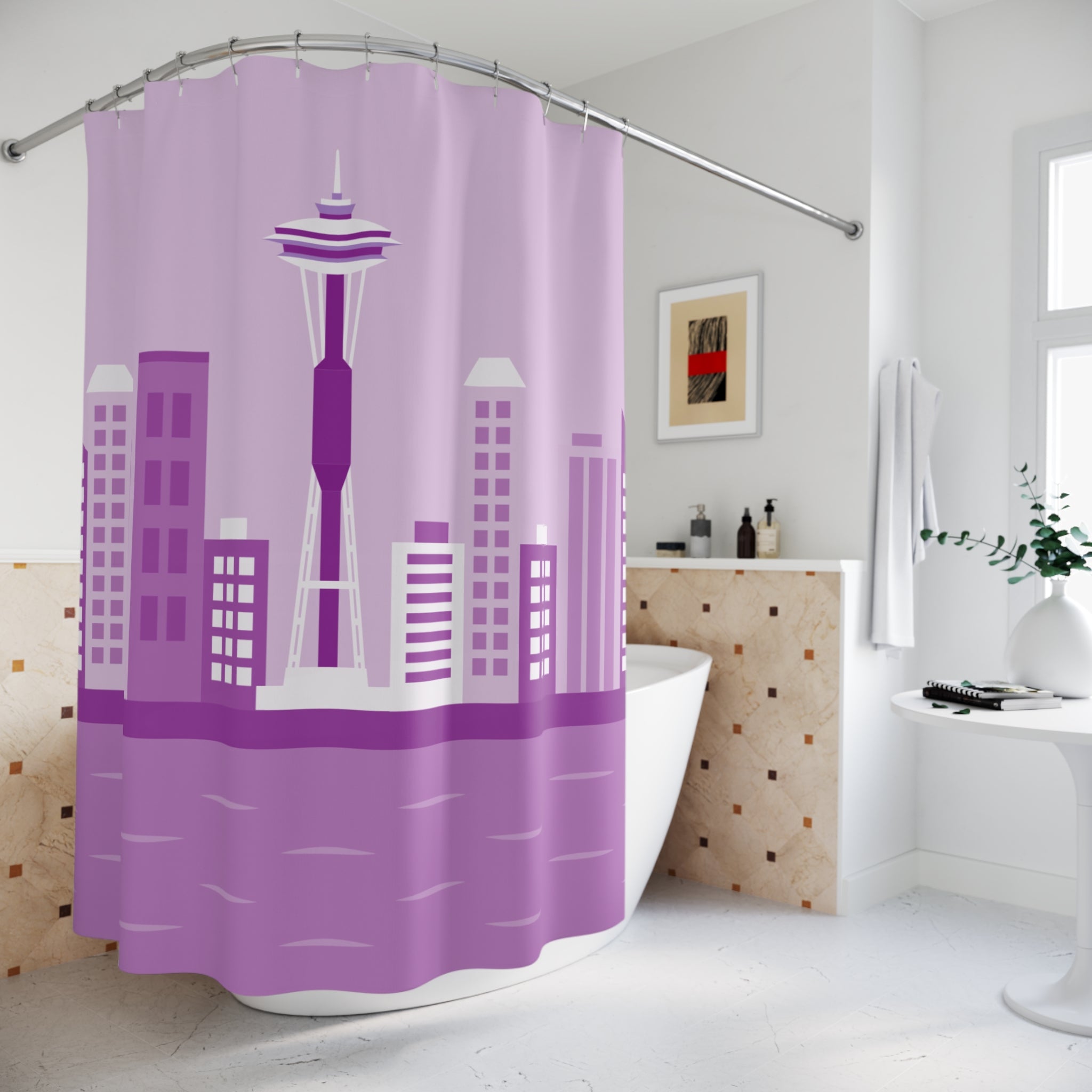 Seattle Cityscape Skyline Shower Curtain Gift: Modern Urban Art for PNW Lovers